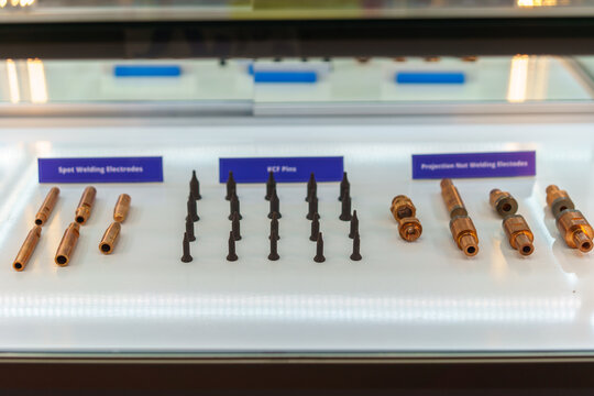 Copper spot welding electrodes and KCF pins on display