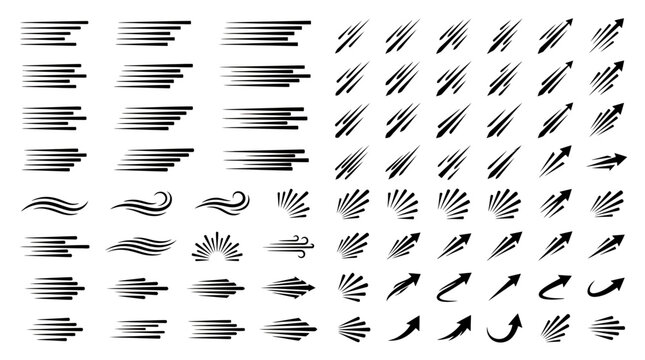 Massive collection of black motion icons and arrows.