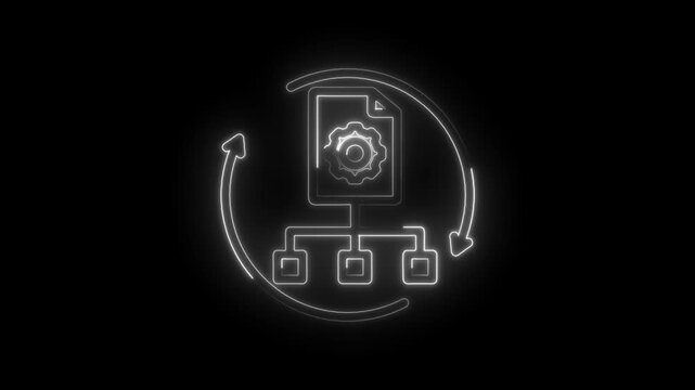 Digital workflow automation process icon with gear and flowchart elements in a circular arrow