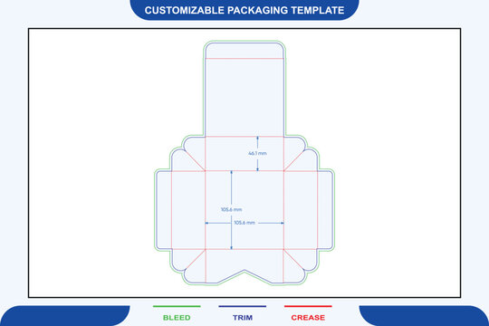 Tuck front flip box dieline layout showing technical folding lines and precise measurement markers for custom cardboard container manufacturing and assembly
