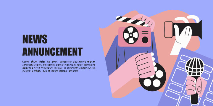 News Announcement Vector Illustration With Media Elements And Coral Background
