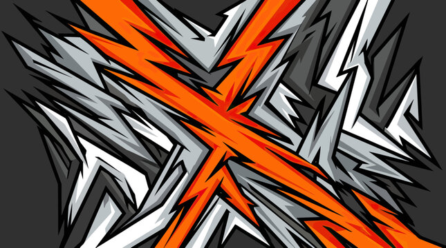Orange and grey abstract geometric sports car livery.