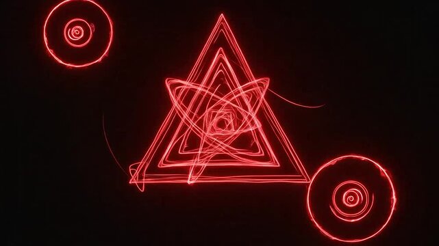 Abstract light painting patterns created with glowing red lines on a dark background