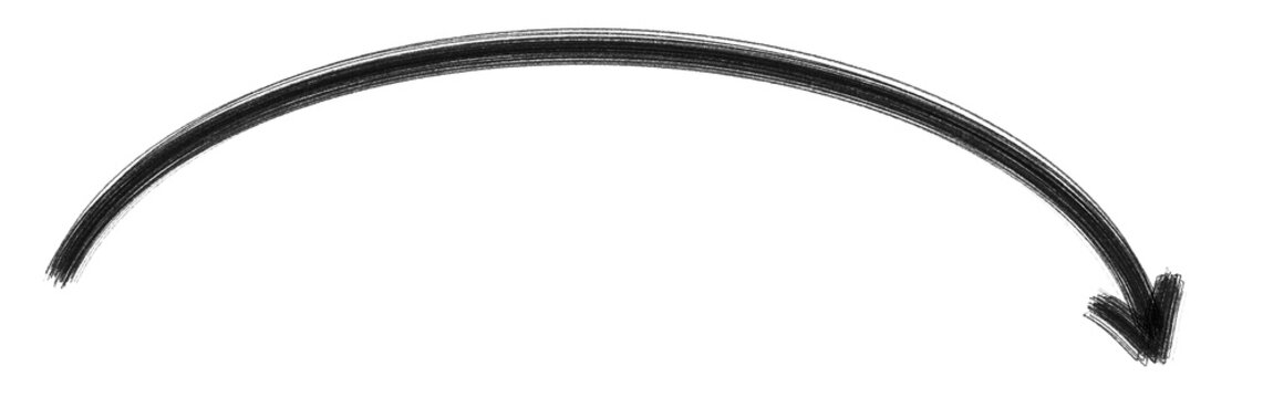 Thin hand drawn arc arrow sketch on white background