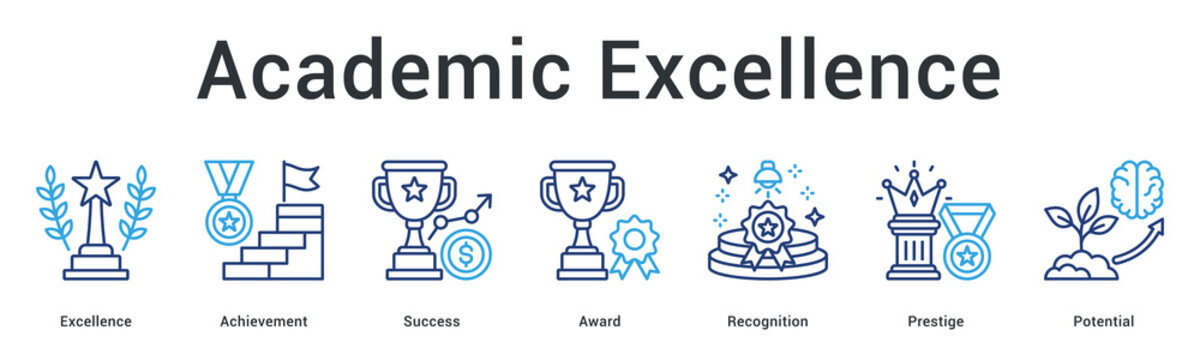 Academic excellence banner web icon celebrates achievement and success through award recognition and prestige.
