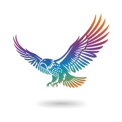 Fototapeta premium Abstract Silhouette of a Soaring Eagle with Colorful Gradient Line Art on White Background