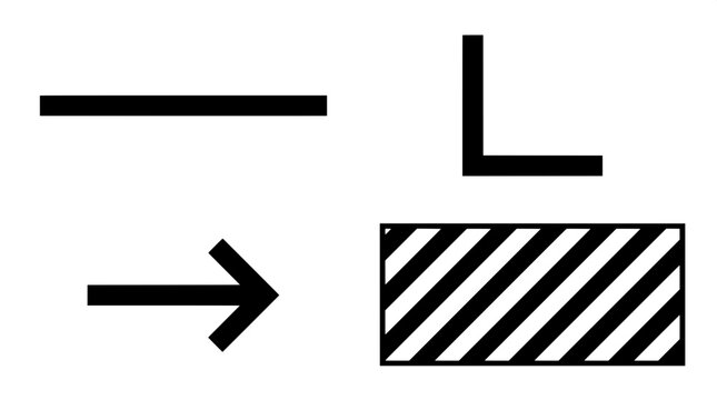Industrial floor marking elements including directional arrow and hatched safety area border with industrial direction isolated