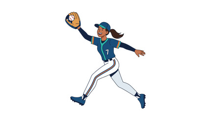 Fototapeta premium Female Professional Baseball Player Catching Ball Vector Illustration 