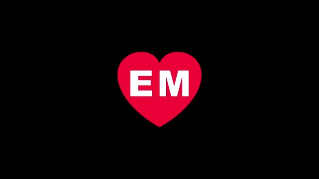 Pulsing Red Heart Icon With Em E+m E M Breathing Love Symbol Loop Animation On Black Background