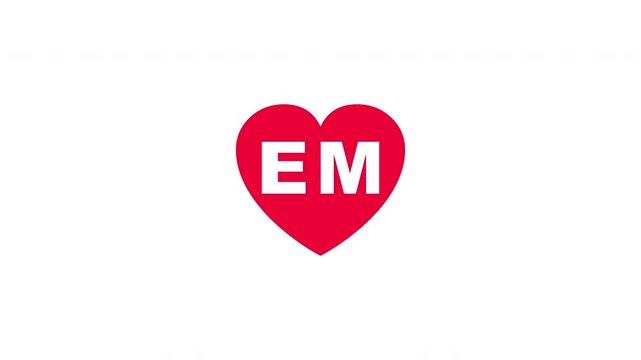 Pulsing Red Heart Icon With Em E+m E M Breathing Love Symbol Loop Animation On White Background