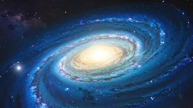 A vibrant spiral glows brightly within the vast darkness of deep outer space