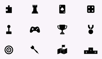 Set of competitive sports and gaming achievement icons with competition achievement joystick strategy performance tournament champion © Dhriti Roy