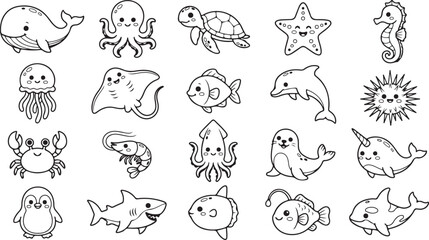 Cute sea creatures isolated on transparent background © habiba creative