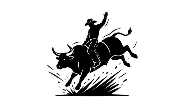 Dynamic cowboy riding bucking bull silhouette vector illustration for rodeo and western branding