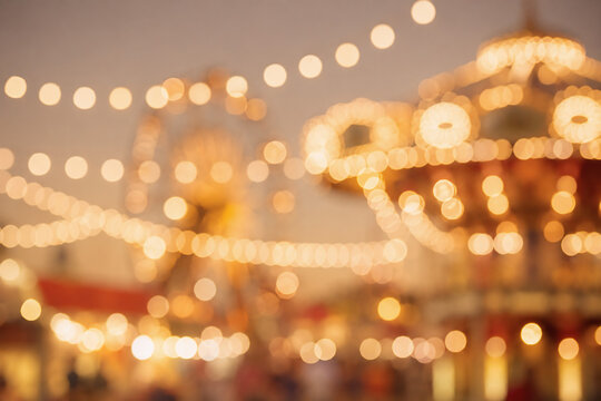 Abstract cream background with blurry festival lights and outdoor celebration bokeh for august state fairs
