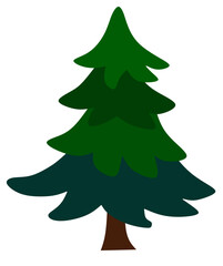 Fototapeta premium Minimalist flat vector illustration features a green pine tree isolated on a white background.