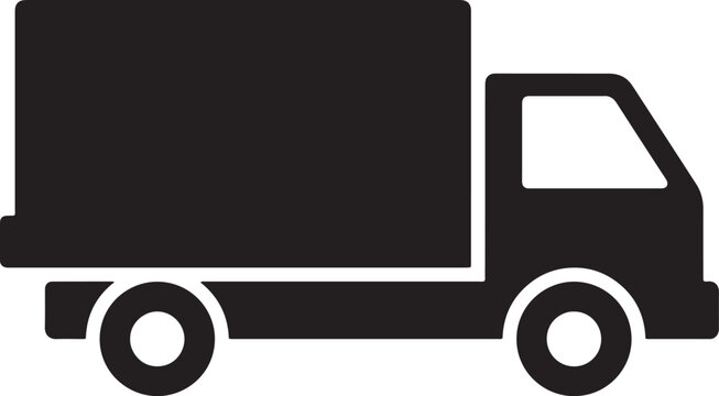 Delivery truck vector icon, black silhouette of a commercial freight van, shipping and logistics transport symbol for web design