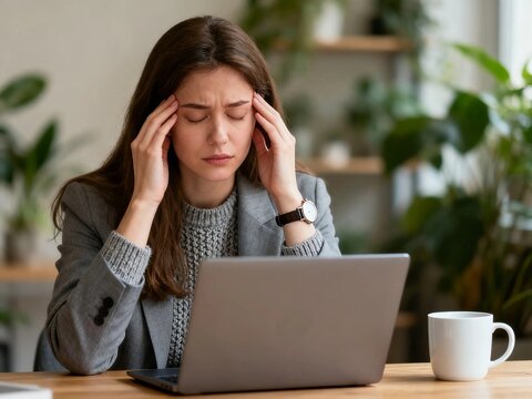Stressed Woman Working on Laptop in Office