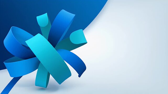 Blue gift ribbon bow on light background for celebration, birthday, shopping, and holiday greeting design