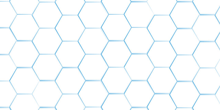 White 3d hexagonal technology vector abstract background. Blue bright energy flashes under hexagon in modern technology futuristic background vector illustration. White honeycomb texture grid.
