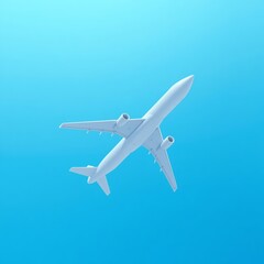 Naklejka premium 3D white airplane flying isolated on vibrant blue background