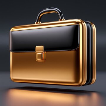 Glossy gold and black business briefcase on dark surface