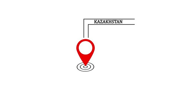 KAZAKHSTAN location marker animation on transparent background. KAZAKHSTAN map label with location pin symbol. KAZAKHSTAN map with destination location concept.4k video
