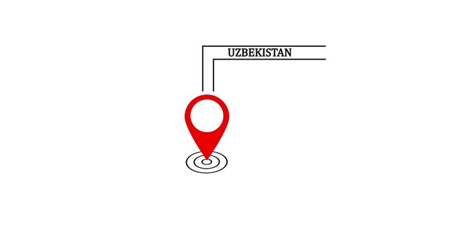 UZBEKISTAN location marker animation on transparent background. UZBEKISTAN map label with location pin symbol. UZBEKISTAN map with destination location concept.4k video