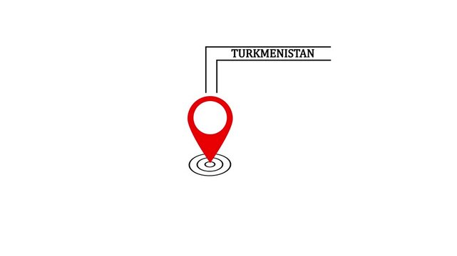 TURKMENISTAN location marker animation on transparent background. TURKMENISTAN map label with location pin symbol. TURKMENISTAN map with destination location concept.4k video