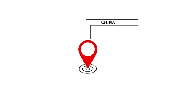 CHINA location marker animation on transparent background. CHINA map label with location pin symbol. CHINA map with destination location concept.4k video