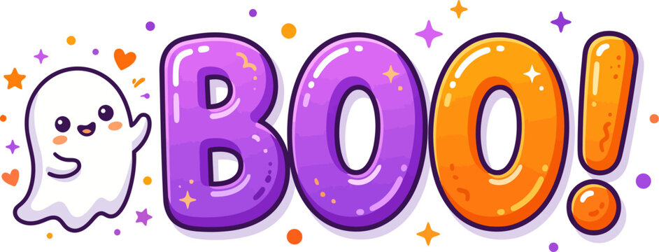 Halloween Cute ghost saying boo with sparkles