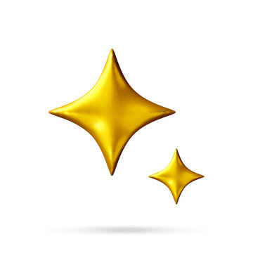 Golden star symbol in 3d style. Shiny bright element for interface design or decoration. Decorative sparkle icon representing success, magic, achievement and excellence.
