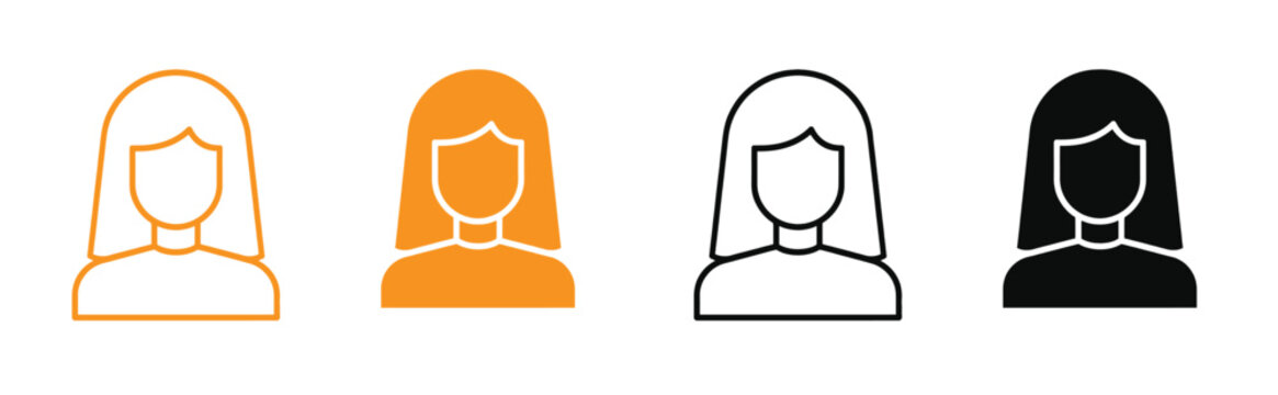 Female icon Four color variations of a with a shield symbol on her face for protection and security concepts vector illustration .
