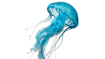 Blue jellyfish floating aquatic marine fauna ocean wildlife creature isolated on transparent background © novik-png
