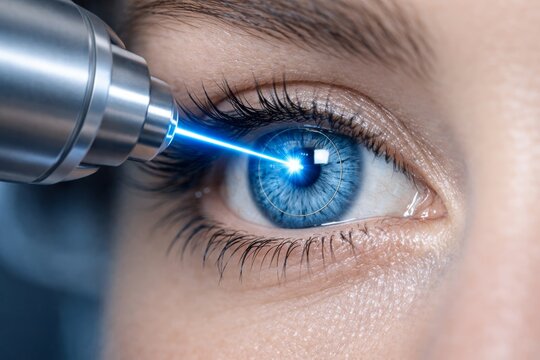 Laser eye correction close-up during medical procedure. Ai generative