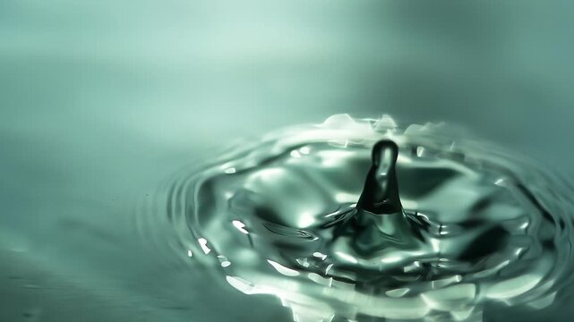 Falling Transparent Drops. A drop of liquid slowly falls on the water surface. A beautiful splash and circles on the water