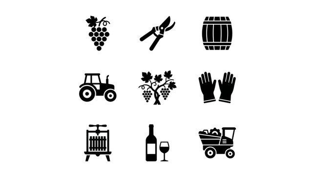Wine Production Icon Set Illustration.