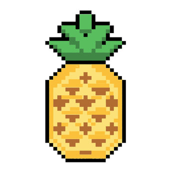 pixel fruit icon for games or mobile apps, with  pineapple vector 8-bit graphic design