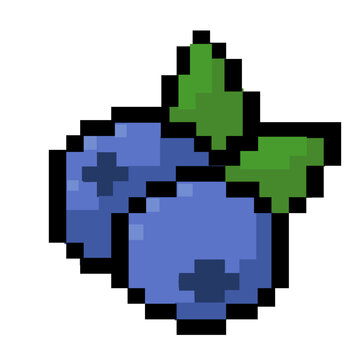 pixel fruit icon for games or mobile apps, with  blueberry vector 8-bit graphic design