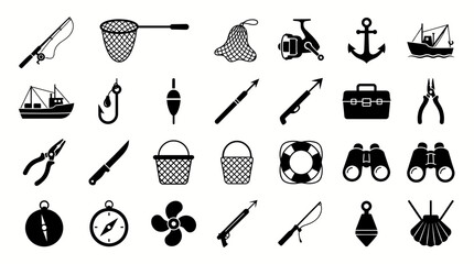Fishing tools and equipment for recreational activities on a boat in the water © rian