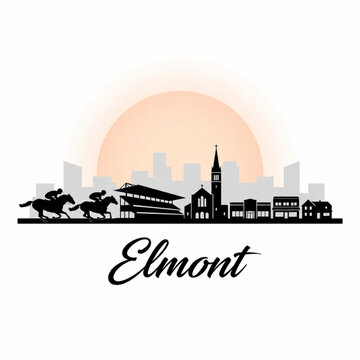 Elmont Skyline Silhouette &mdash; Home of Belmont Park and UBS Arena New York Vector Illustration