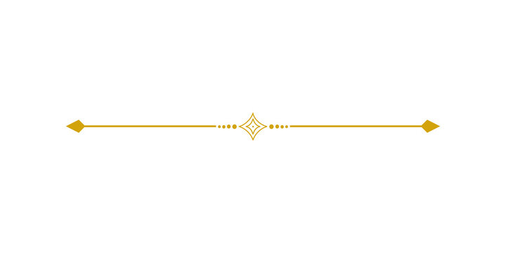 Elegant gold horizontal divider line with decorative diamond center and arrow shaped ends isolated on transparent background