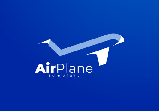 Creative Logo Airplane Silhouette Blue Background