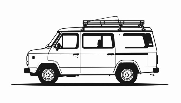 Van with roof rack on top.