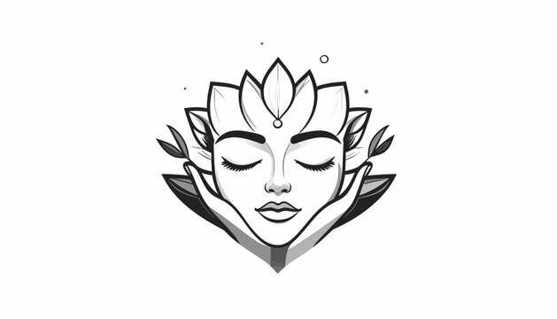Woman Face with Lotus Flower Crown.