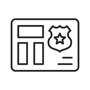 Police badge in leather wallet line icon
