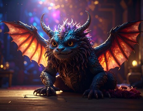 Whimsical winged creature with glowing wings