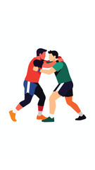 Obraz premium Two boys play fight in sportswear on white background capturing childhood friendship and energy sports action scene