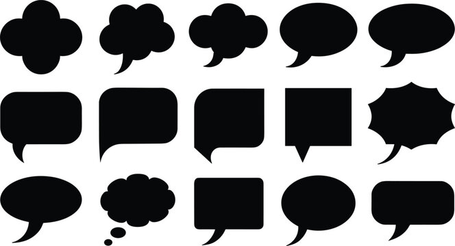 Speech bubble silhouette vector set black chat balloon thought cloud dialog frames collection for comic books graphic design interface elements,