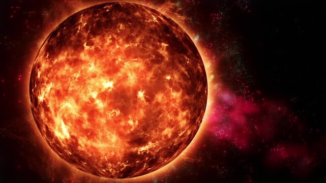 This stock motion graphic shows a burning sun in space.